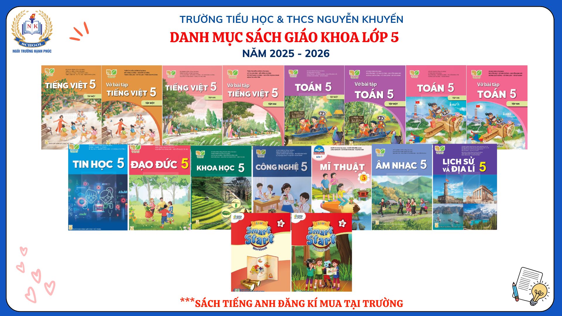 THÔNG BÁO DANH MỤC SÁCH GIÁO KHOA LỚP 5 NĂM HỌC 2025 - 2026